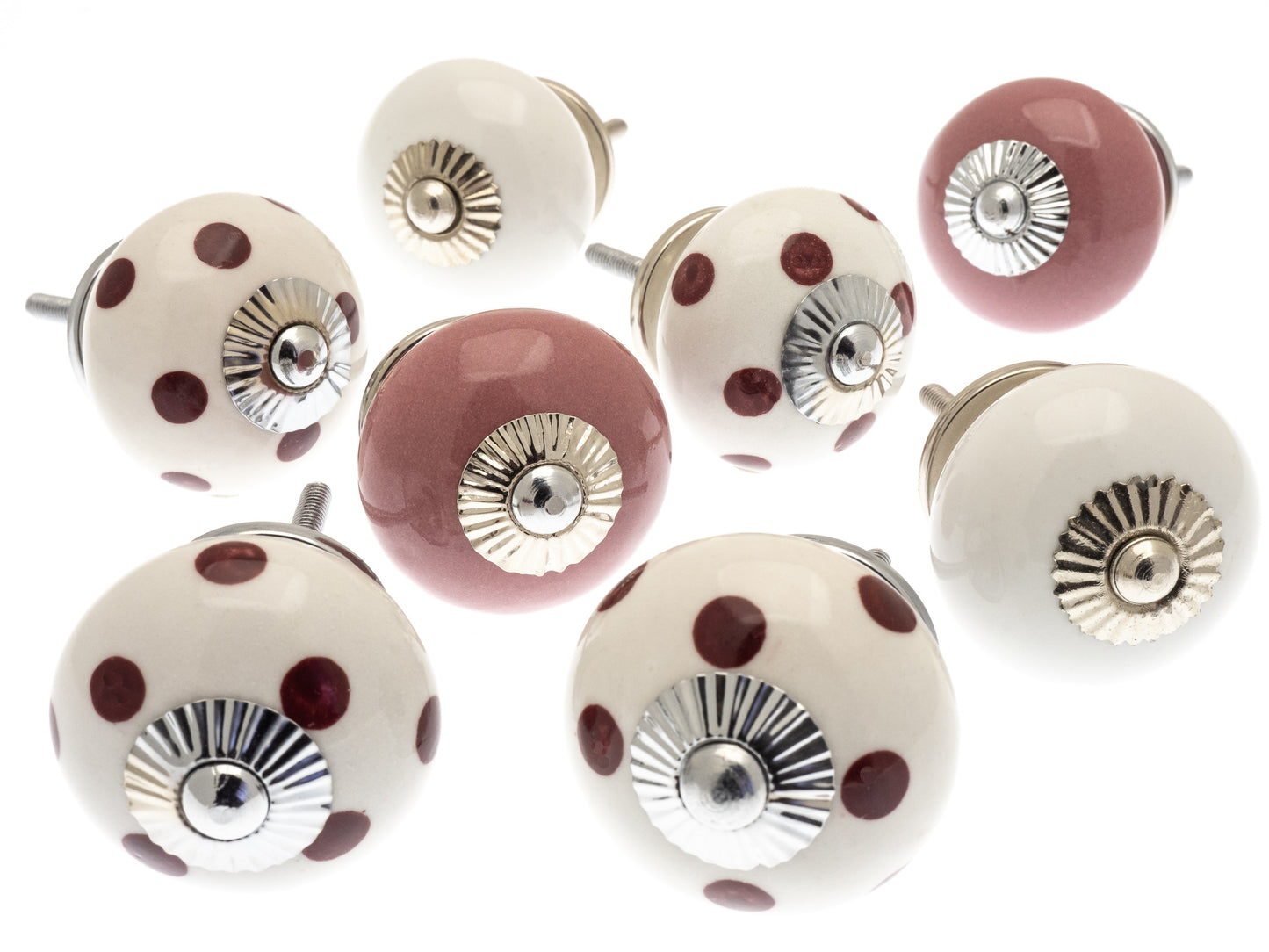 Ceramic Door Knobs Exclusively Designed Hand Painted Dark Pinks and White Knobs - Set of 8