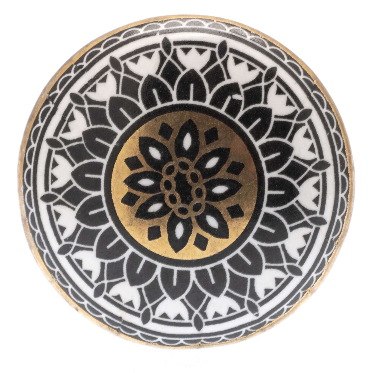 Ceramic Knob Moroccan Mosaic Gold, White and Black 45mm
