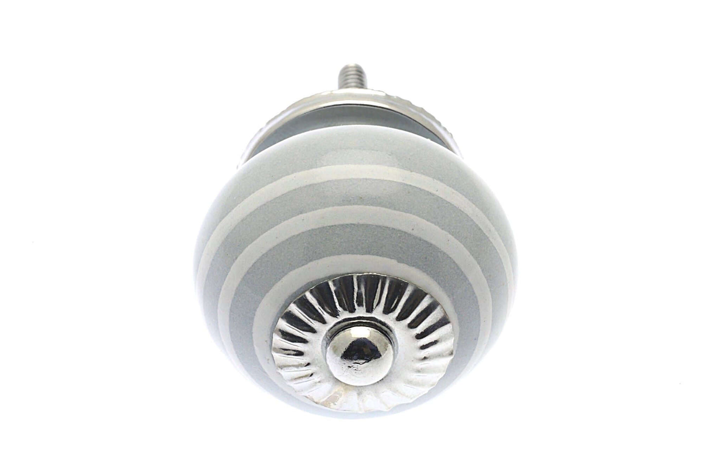 Ceramic Cupboard Knob Light Grey with White Stripes