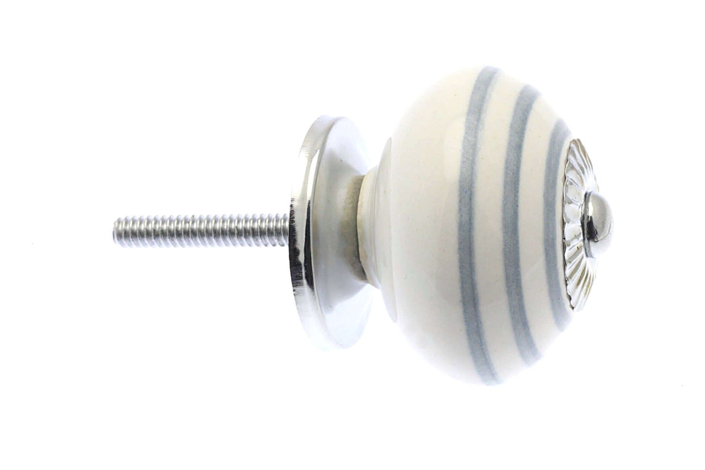 Ceramic Cupboard Knob White with Light Grey Stripes