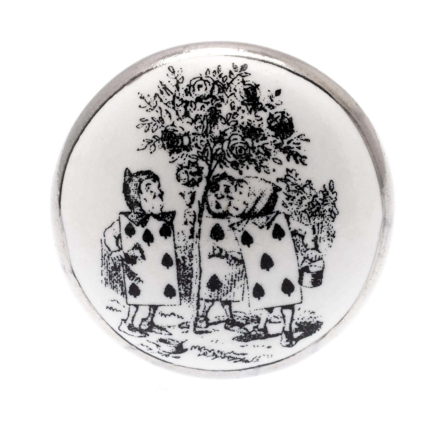 Bouton de Placard en Céramique Alice 'Peinture Les Roses Rouges' Argent Antique