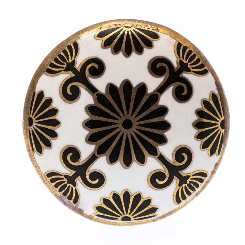 Ceramic Knob in Black & Gold Pattern 40mm
