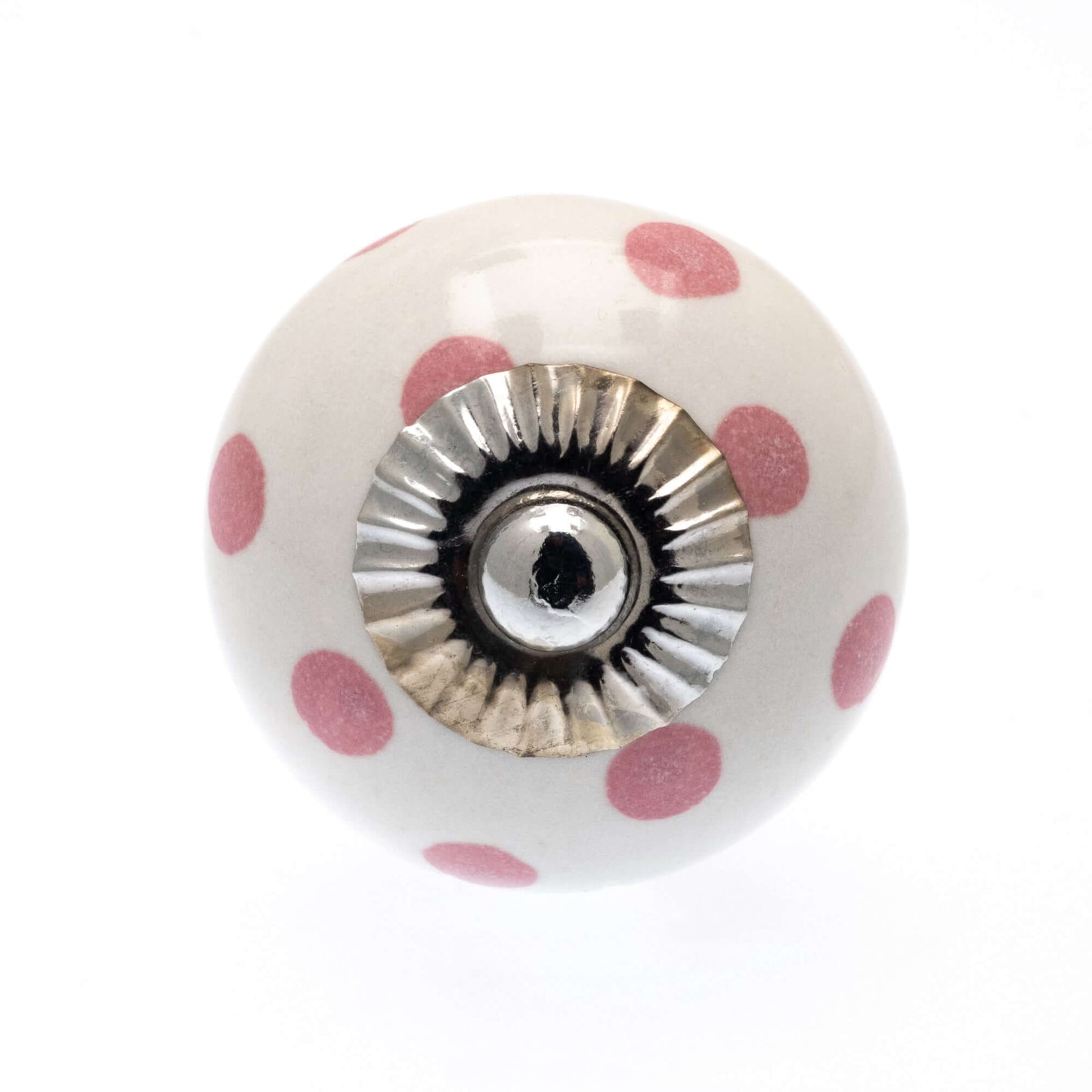 Bouton de placard en céramique blanc à pois vieux rose