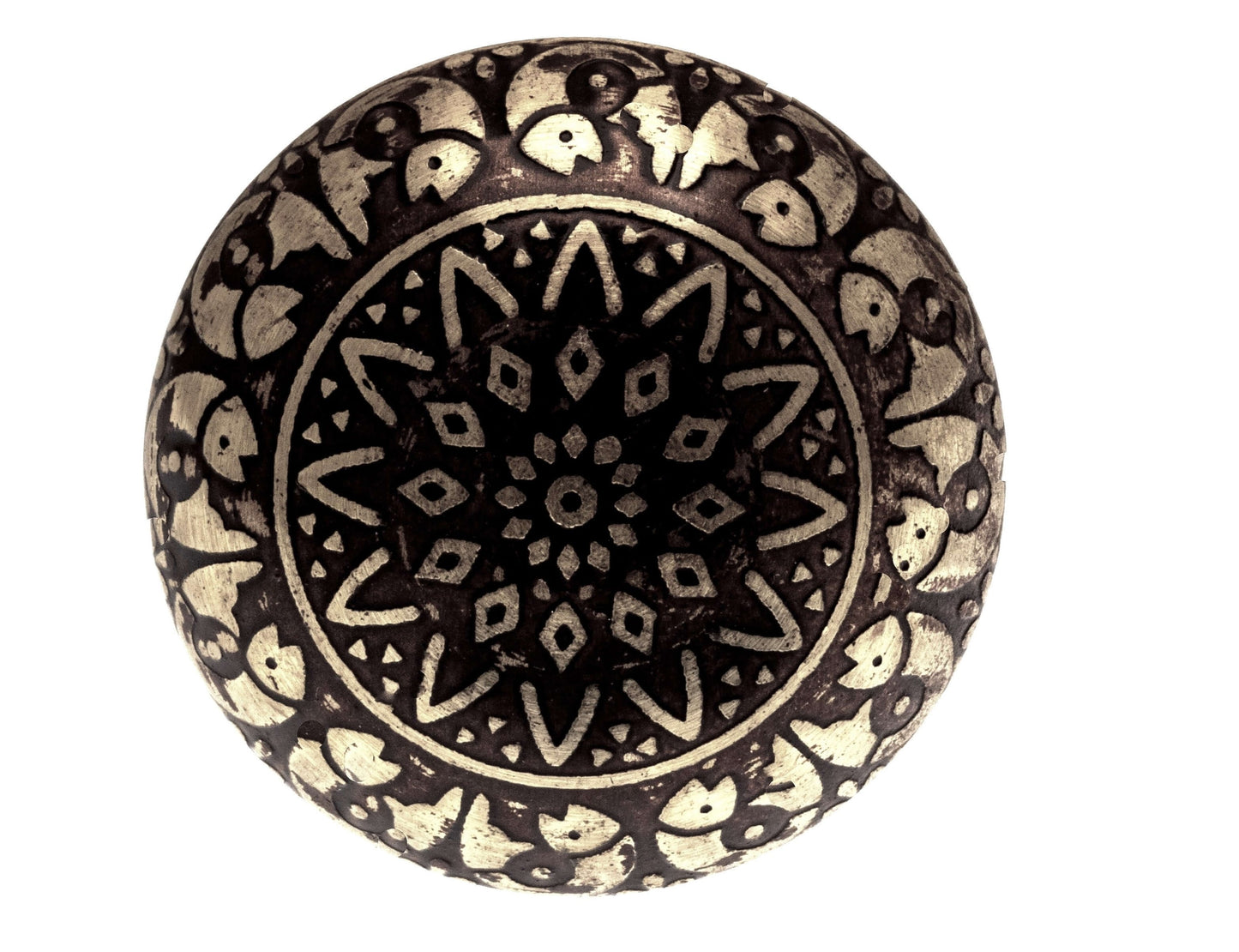 Etched Patterned Brass Dome Moroccan Style Knob for Cupboards in Black and Gold