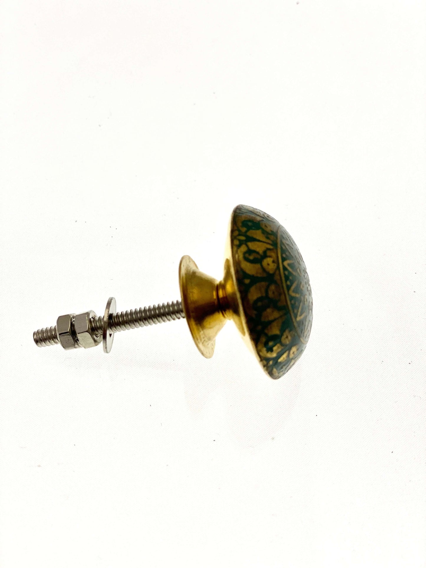 Etched Patterned Brass Dome Moroccan Style Knob for Cupboards in Dark Grey and Gold