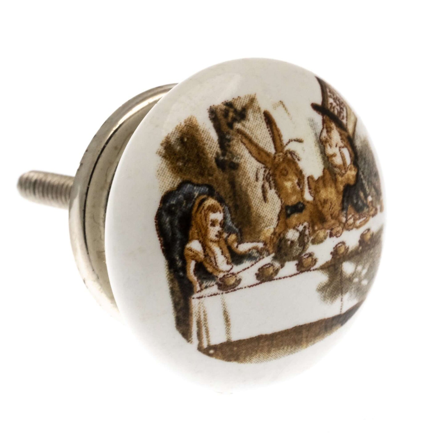 Ceramic Cupboard Knob Alice in Wonderland in Colour ''Mad Hatter's Tea Party'