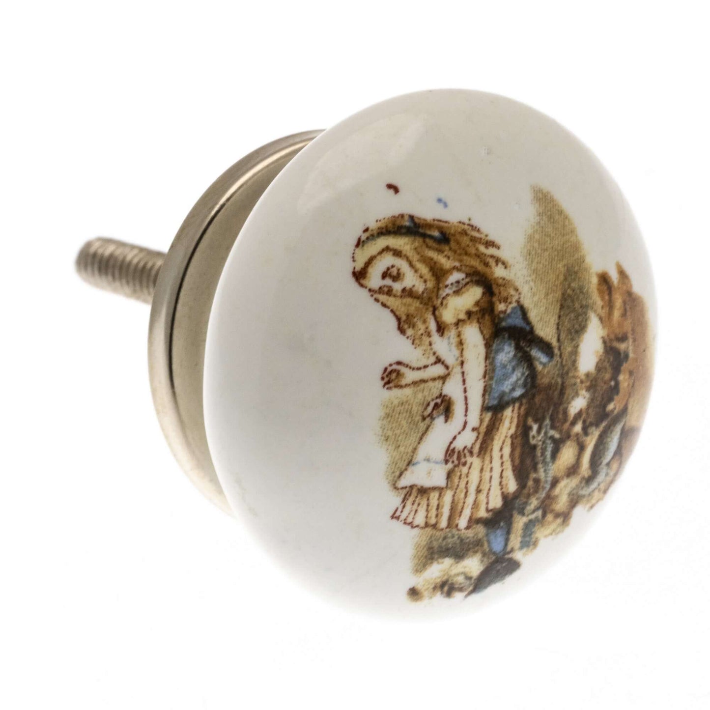 Bouton de placard en céramique Alice au pays des merveilles en couleur "Alice pointe la boîte du jury"
