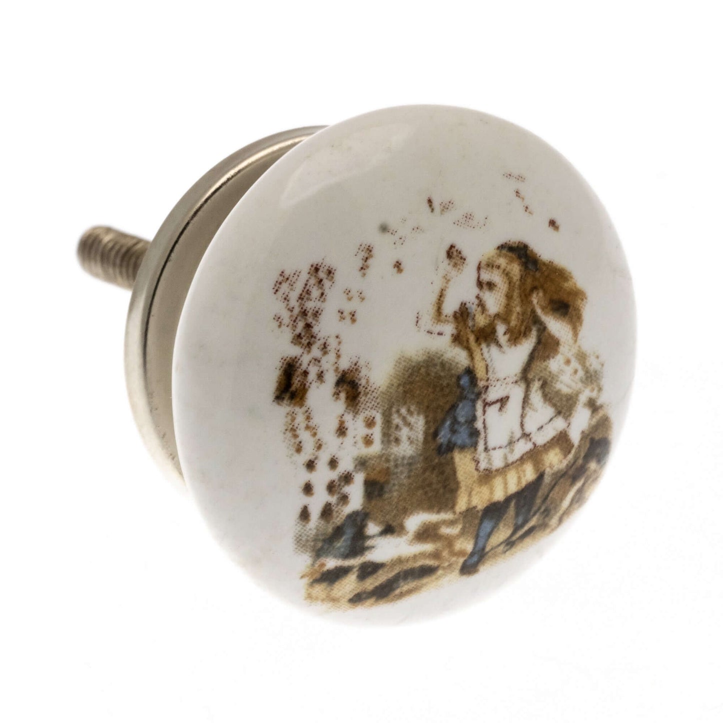 Ceramic Cupboard Knob Alice in Wonderland in Colour 'Alice and Cards'