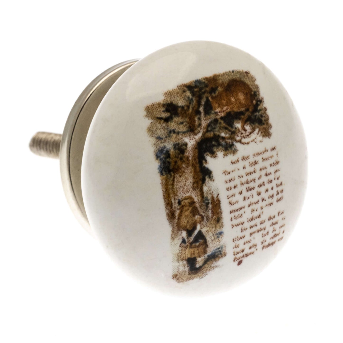 Ceramic Cupboard Knob Alice in Wonderland in Colour 'Alice and Cat'