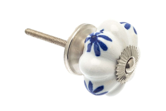 Ceramic Cupboard Knobs - Flower Ceramic Knob White With Blue Flowers 42mm (MT-249)