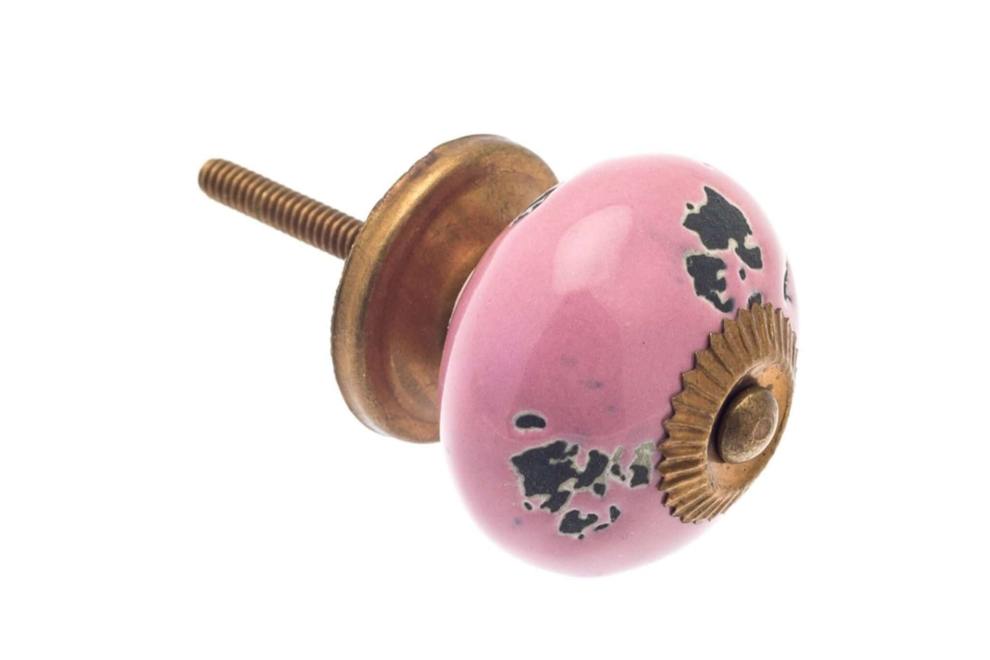 Ceramic Cupboard Knobs - Round Ceramic Cupboard Knob Pink Distressed Finish 40mm (NPD-70)