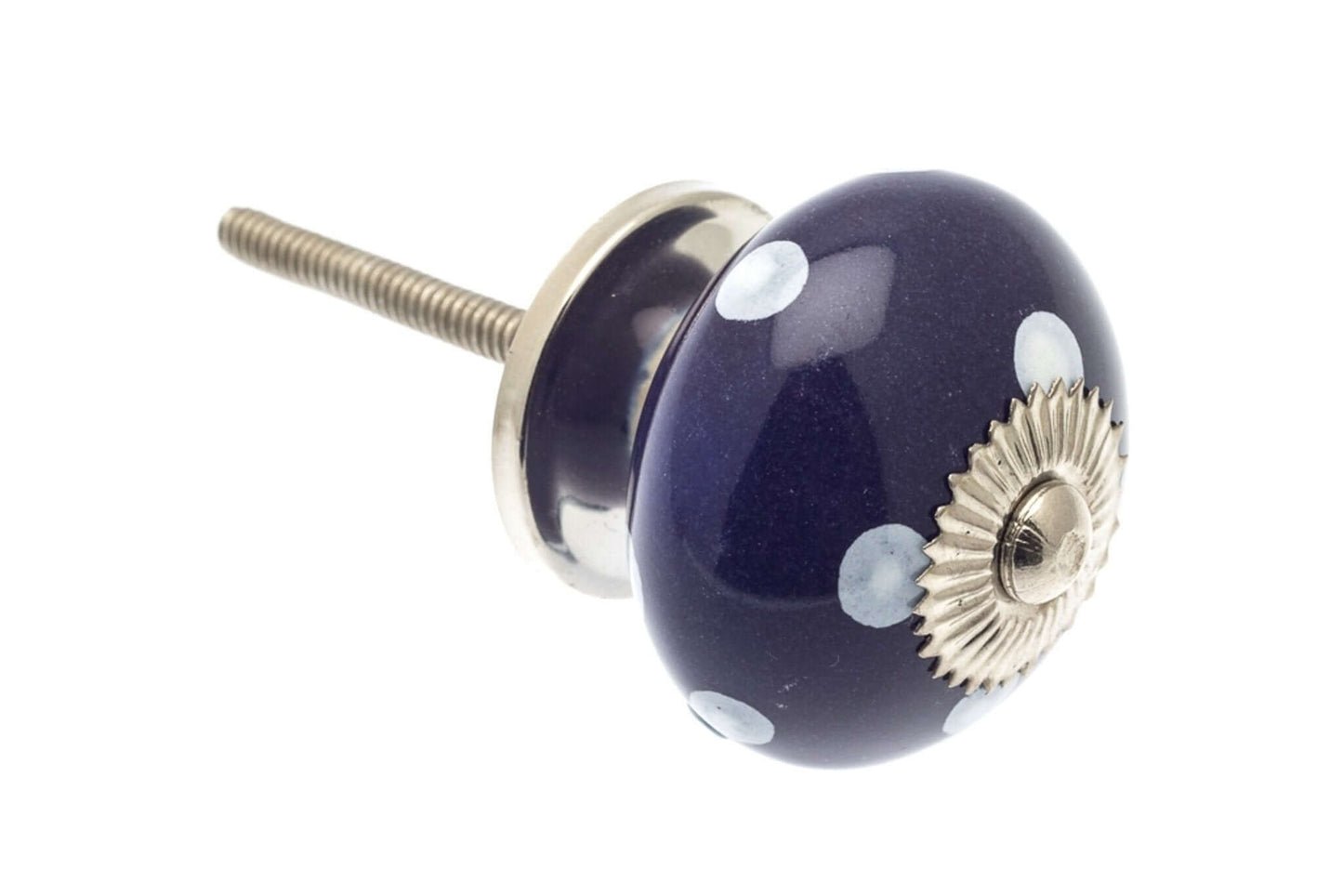 Ceramic Cupboard Knobs - Round Ceramic Knob Purple With White Spots / Dots 40mm (MT-340)