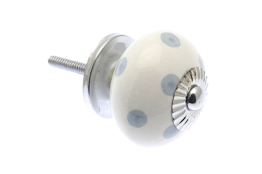 Ceramic Cupboard Knobs - Round Ceramic Knob White With Light Grey Spots / Dots 40mm (MT-316-L)