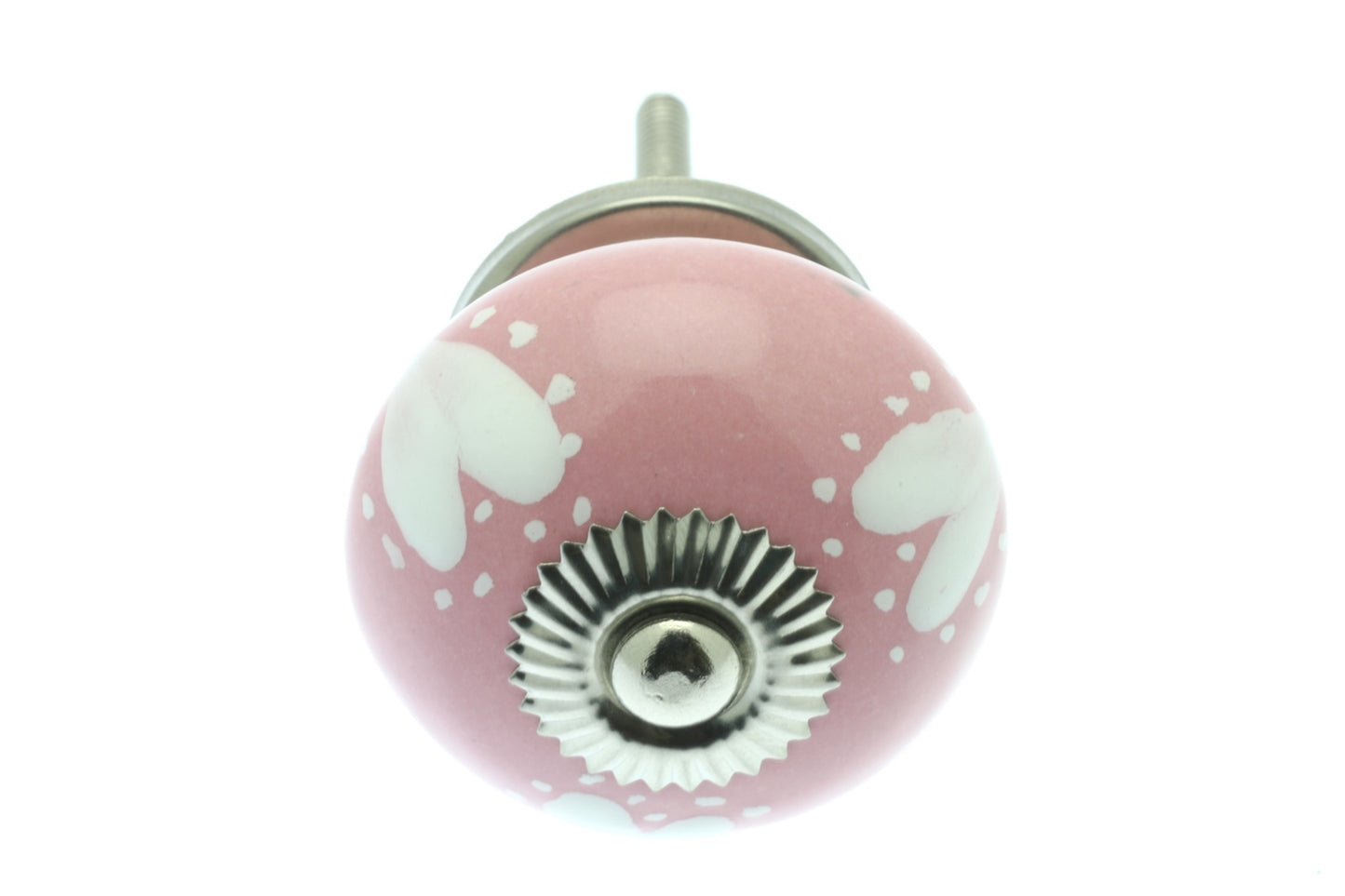 Ceramic Cupboard Knob White Hearts on Pink