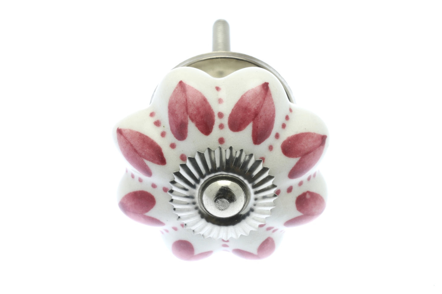 Ceramic Cupboard Knob Pink Hearts and Dots on White