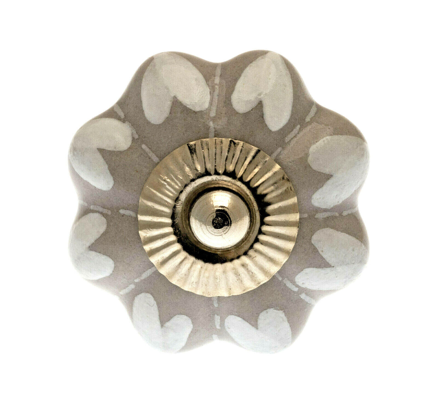 Ceramic Cupboard Knob White Hearts and Dots on Grey