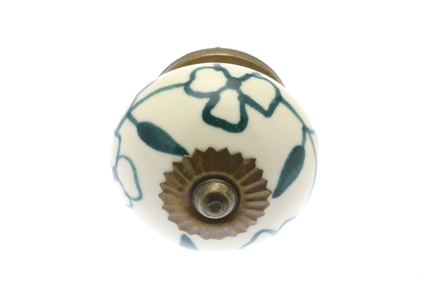 Ceramic Cupboard Knob Dark Green Floral Garland on Ivory