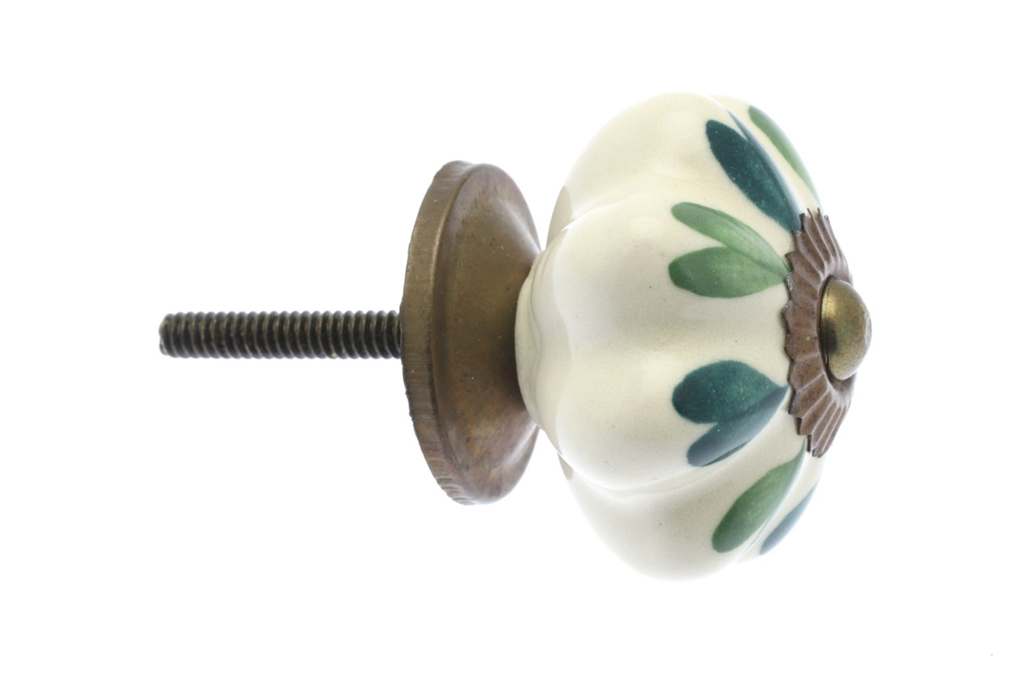 Ceramic Cupboard Knob Dark and Pale Green Hearts on Ivory