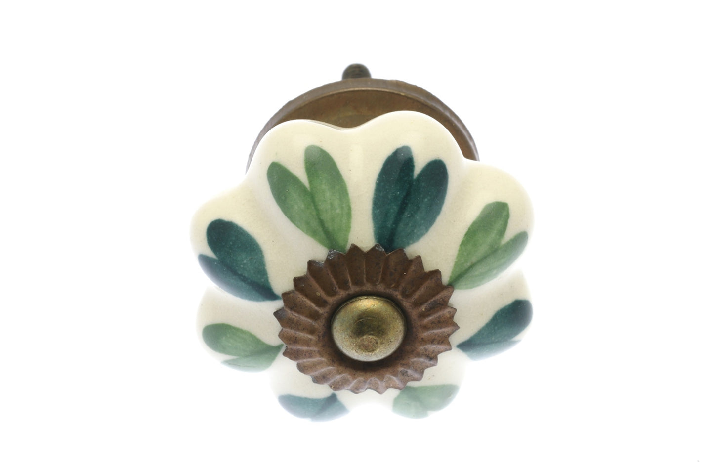 Ceramic Cupboard Knob Dark and Pale Green Hearts on Ivory