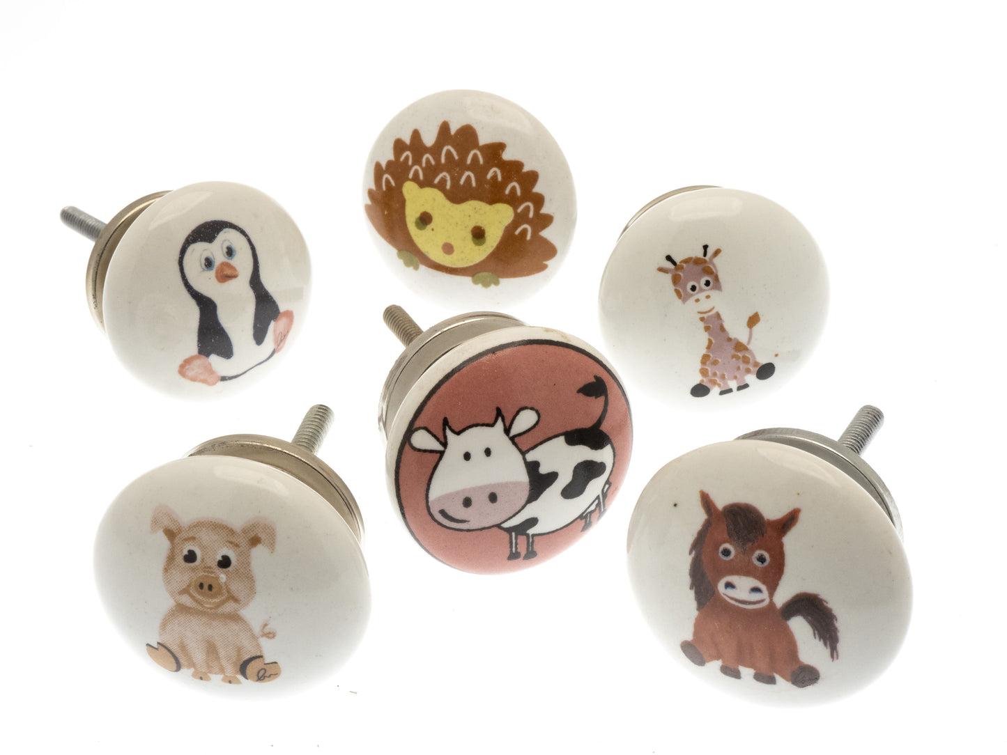 Ceramic Cupboard Door Knobs 'Animal Nursery' Various Characters (Set of 6)