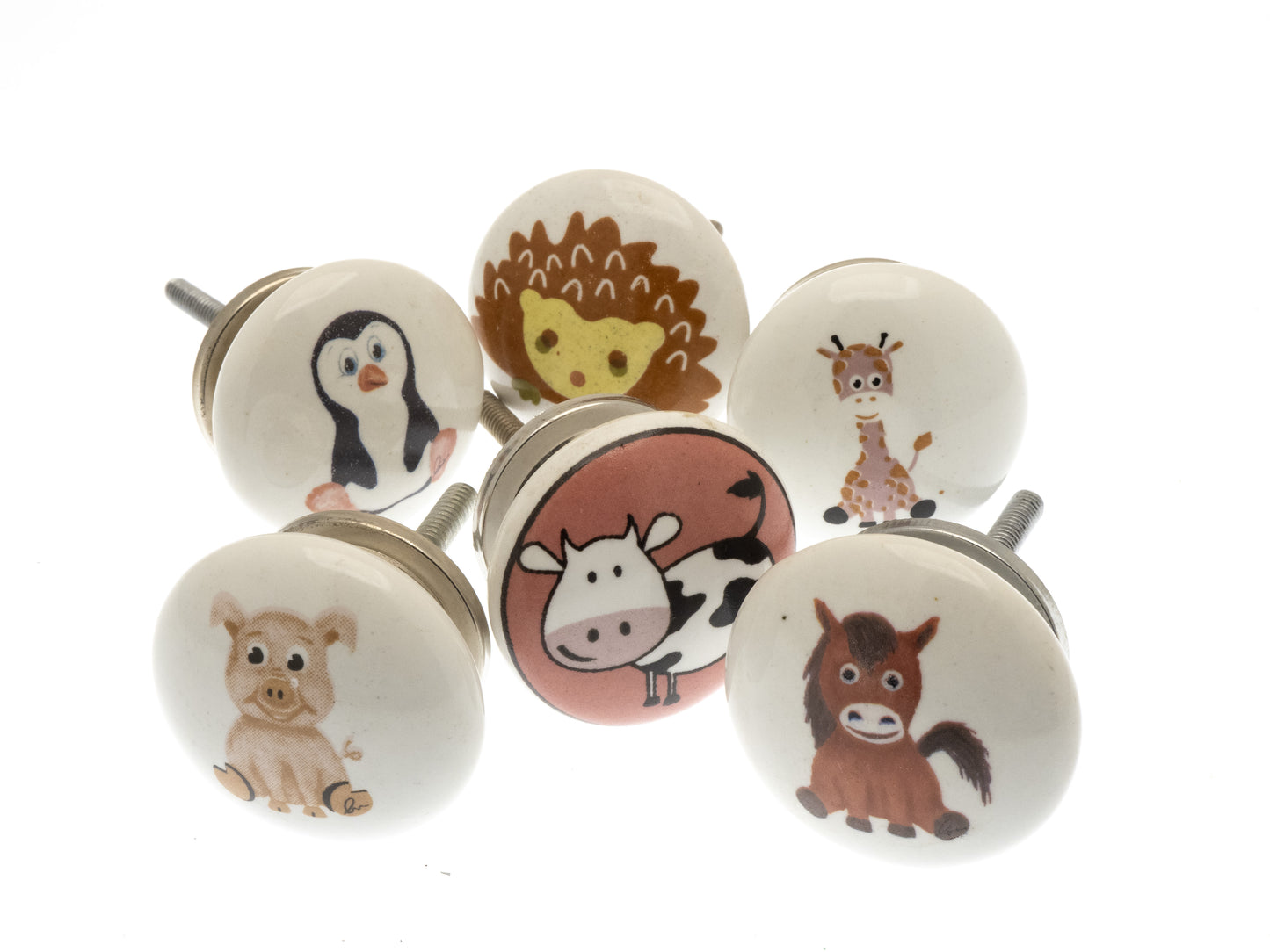 Ceramic Cupboard Door Knobs 'Animal Nursery' Various Characters (Set of 6)