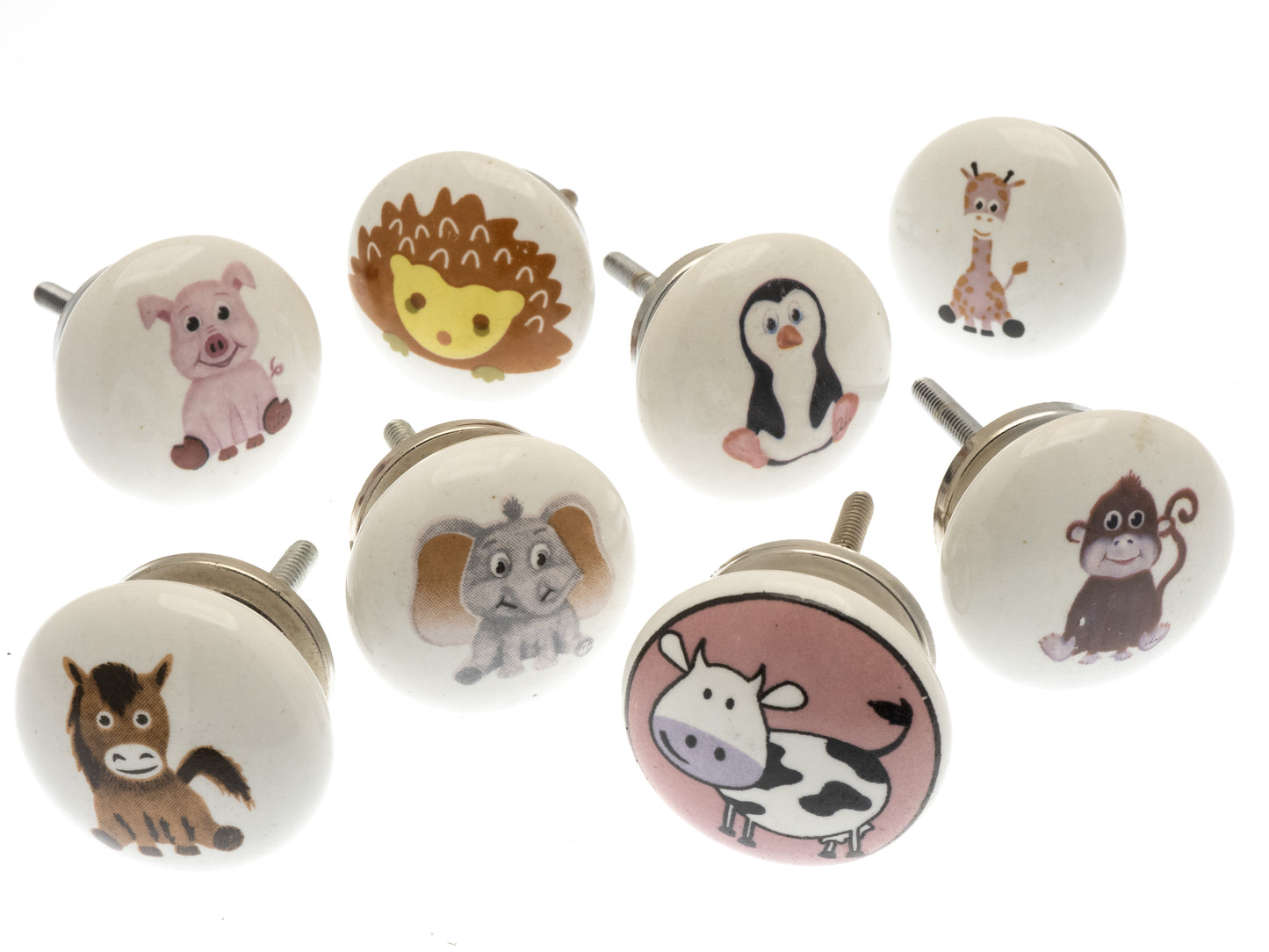 Ceramic Cupboard Door Knobs 'Animal Nursery' Various Characters (Set of 8)