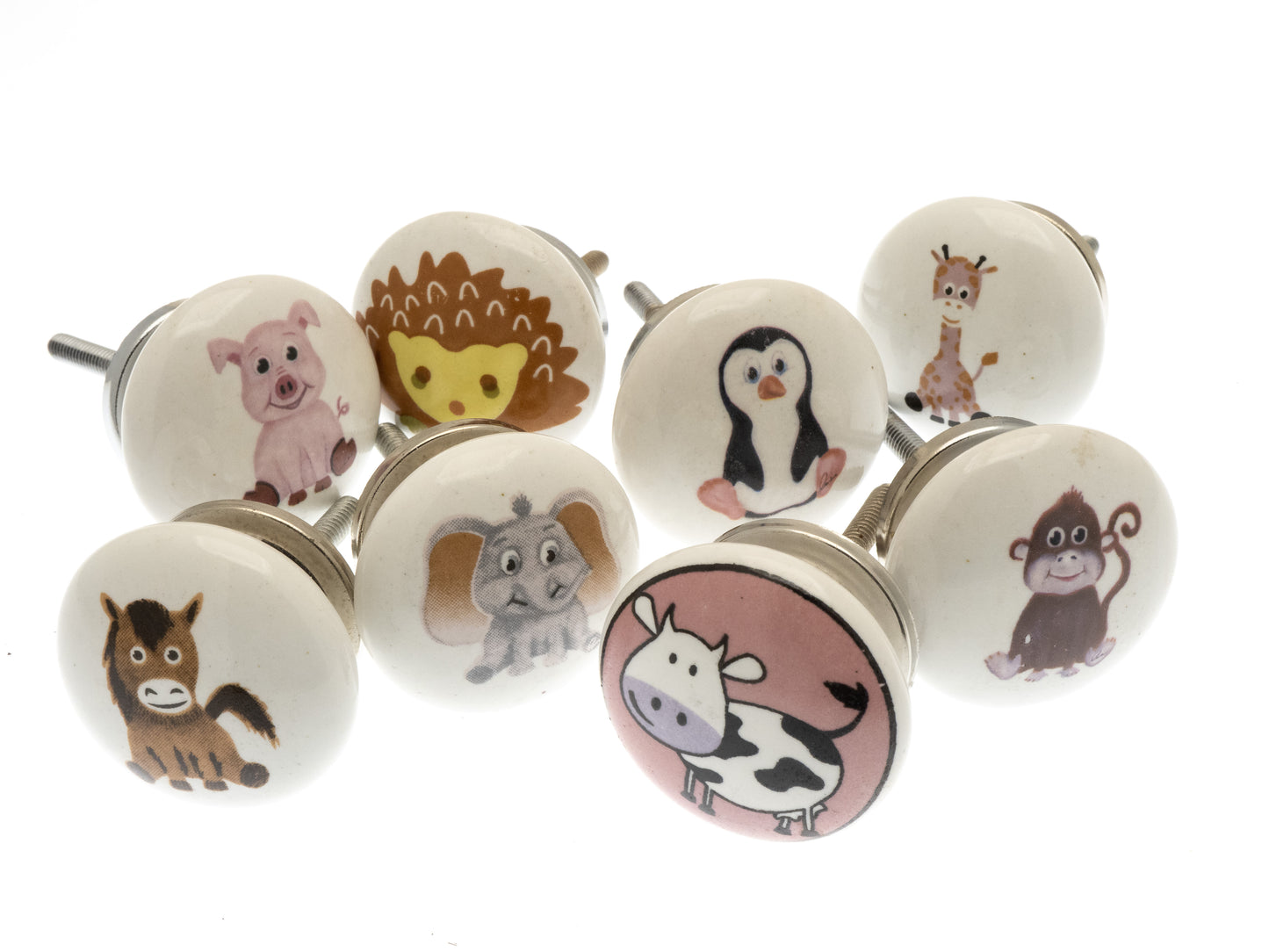 Ceramic Cupboard Door Knobs 'Animal Nursery' Various Characters (Set of 8)