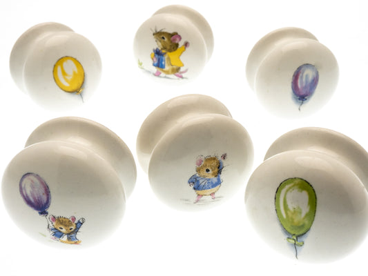 Ceramic Cupboard Door Knobs 40mm 'Mousykins' (Set of 6) EOL-06
