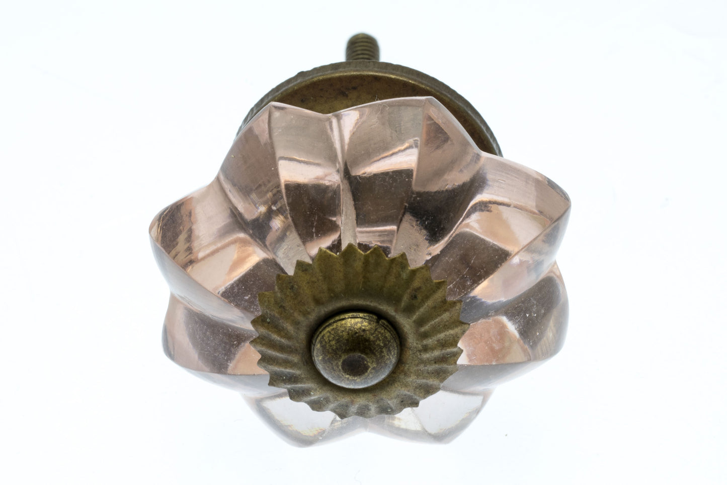 Glass Knob Antique Pink with Antique Brass Fittings