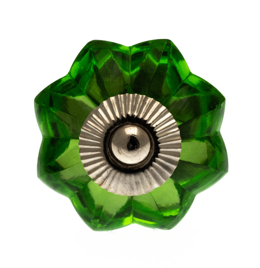 Glass Knob in Green with Silver Fittings