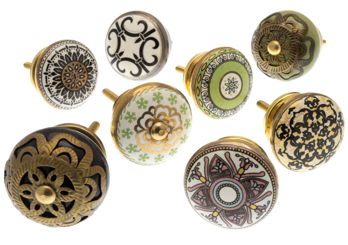 ceramic door knobs handcrafted vintage mosaic style set of 8
