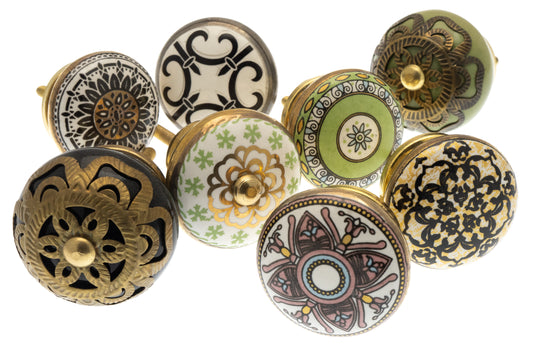 ceramic door knobs handcrafted vintage mosaic style set of 8