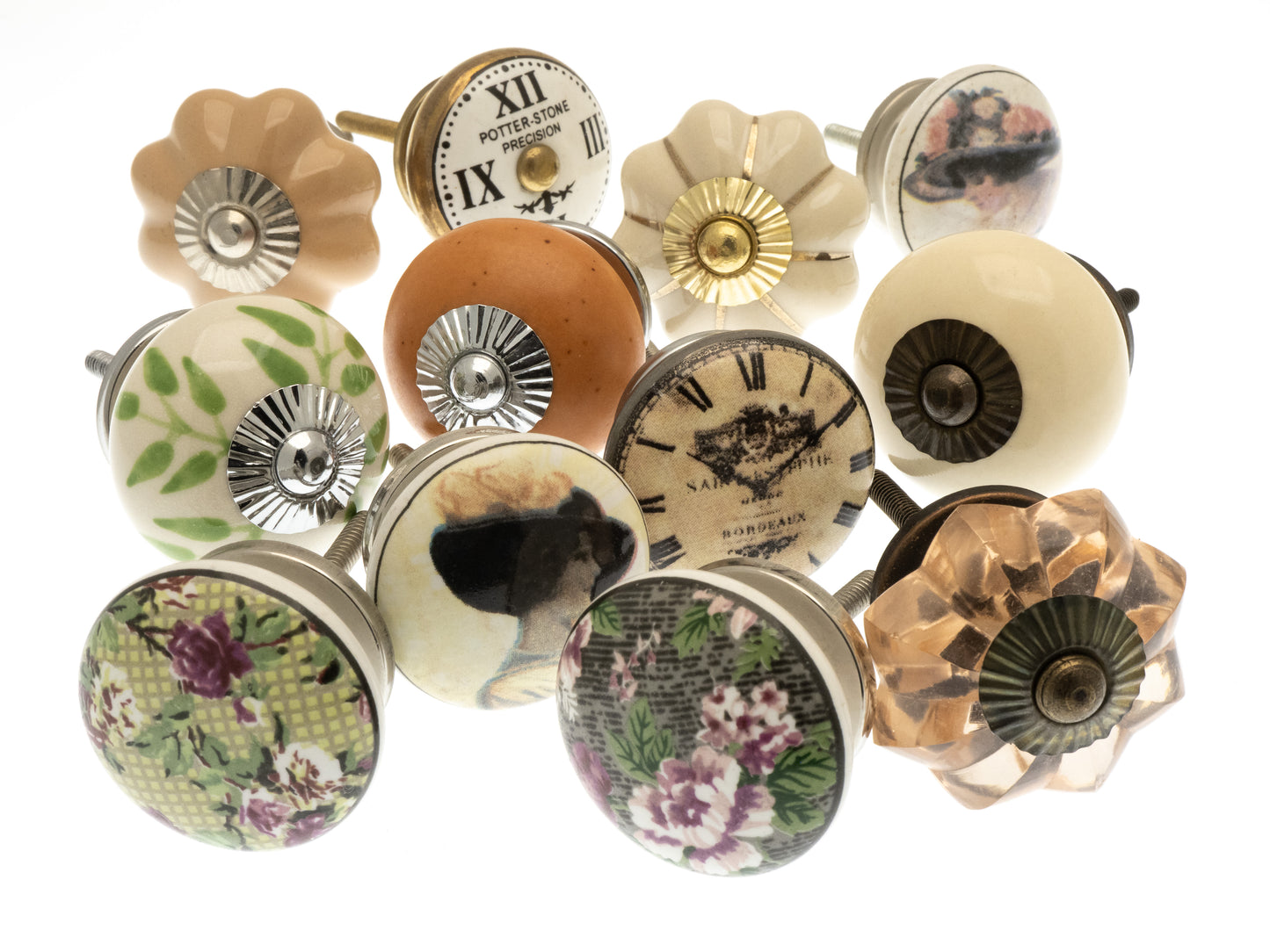 Bouton de porte tire en verre vintage et boutons en céramique Old Stye Ensemble de 12