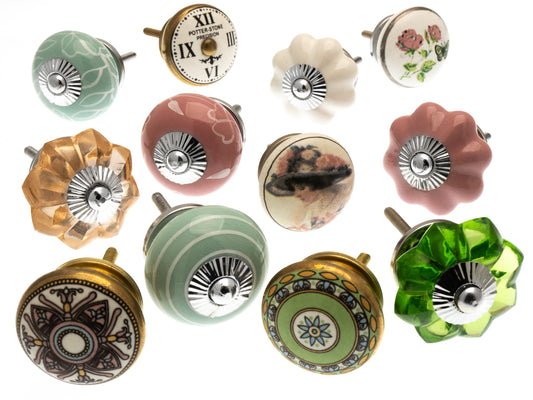 Ceramic Door Knobs Vintage & Glass Knobs Old Stye Set of 12