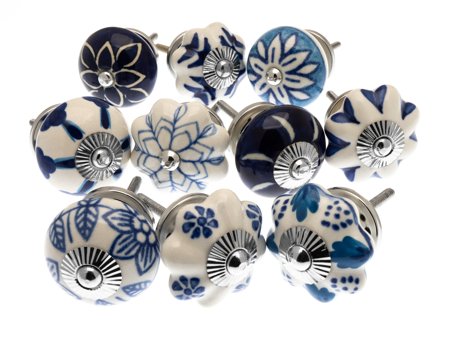 Ceramic Door Knobs Artisan Mixed Blue & White (Set of 10)