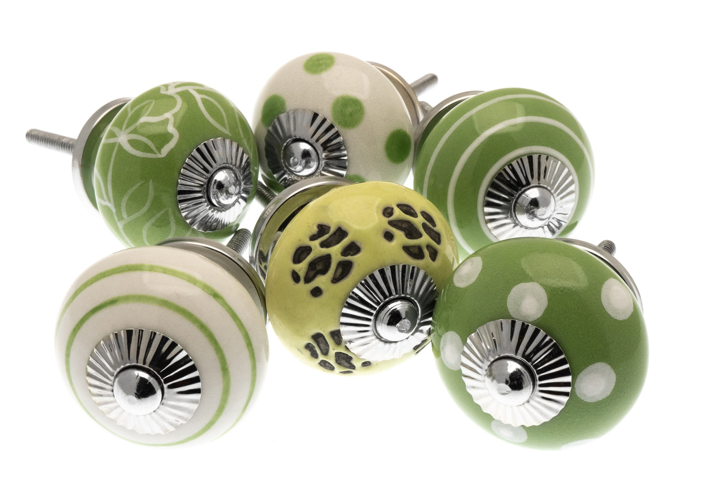 Boutons de porte en céramique vert pomme et blanc (Ensemble de 6)