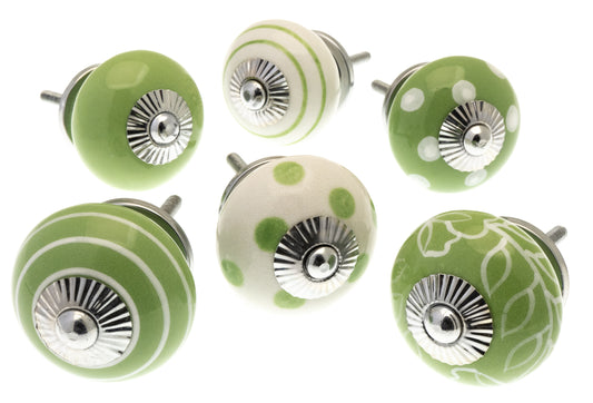 Ceramic Door Knobs in Country Garden Greens (Set of 6)
