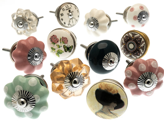 Ceramic Door Knobs Pretty, Chintzy, Vintage Style Set of 12