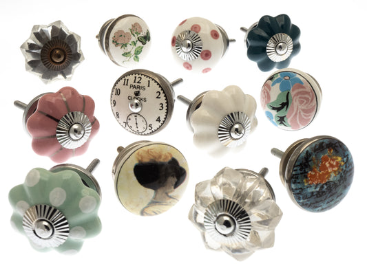 Ceramic Door Knobs Pretty, Chintzy, Vintage Style Set of 12