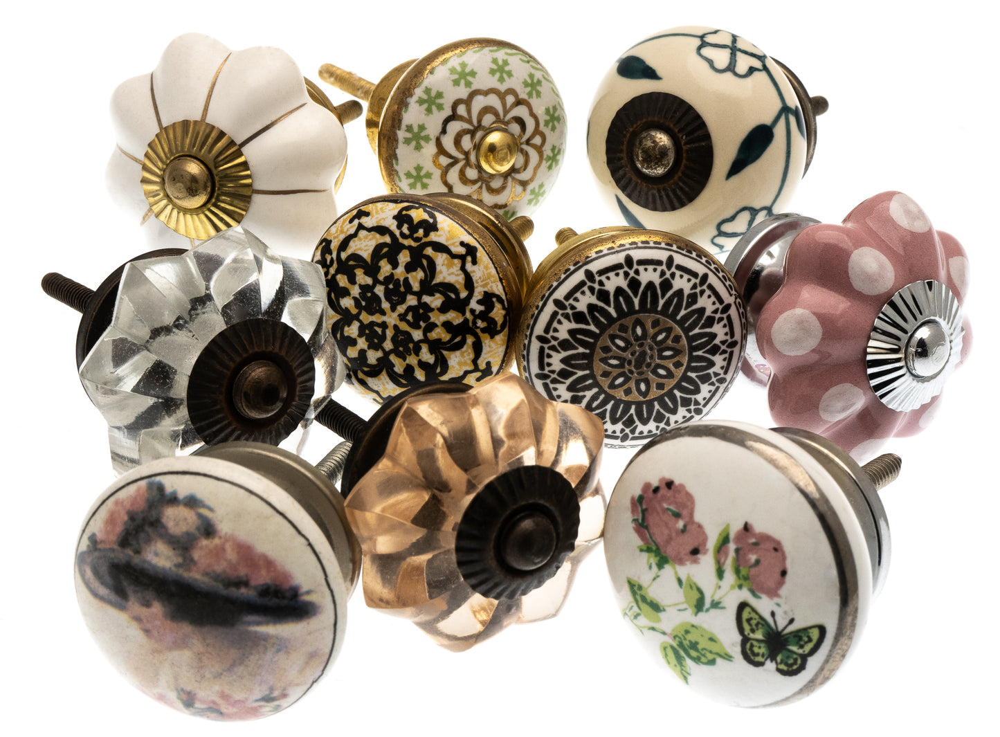 Hand Finished Ceramic Door Knobs in Vintage Styles (Set of 10)