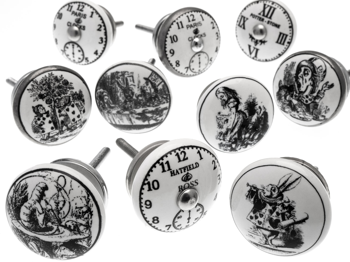 Boutons de porte en céramique exclusifs Alice au pays des merveilles (Ensemble de 10)