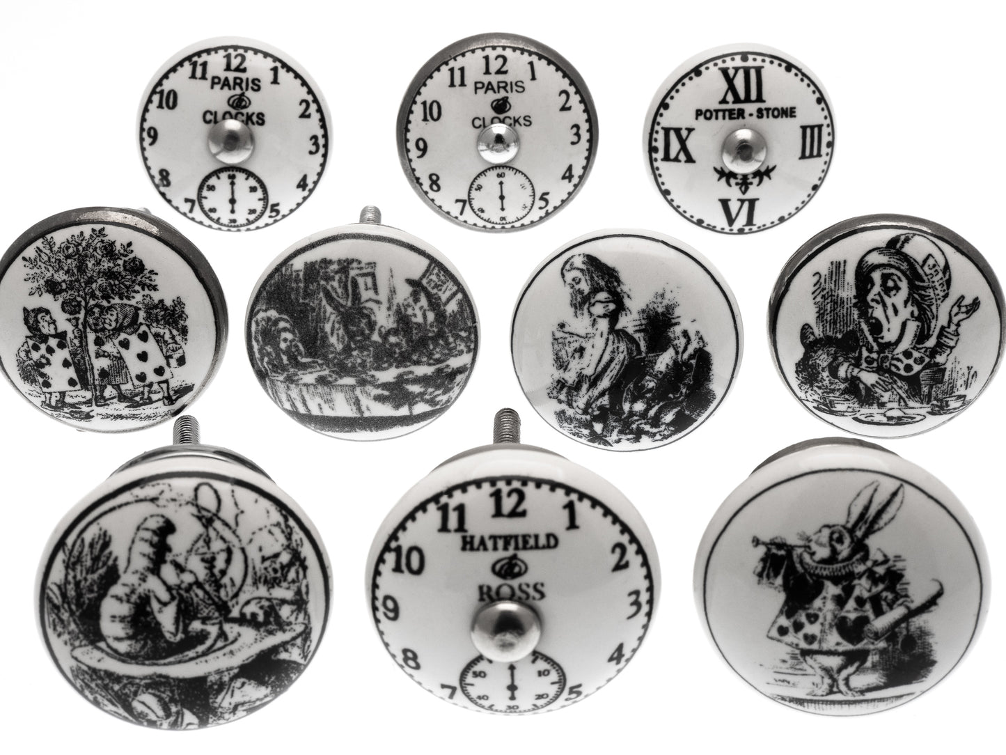 Boutons de porte en céramique exclusifs Alice au pays des merveilles (Ensemble de 10)