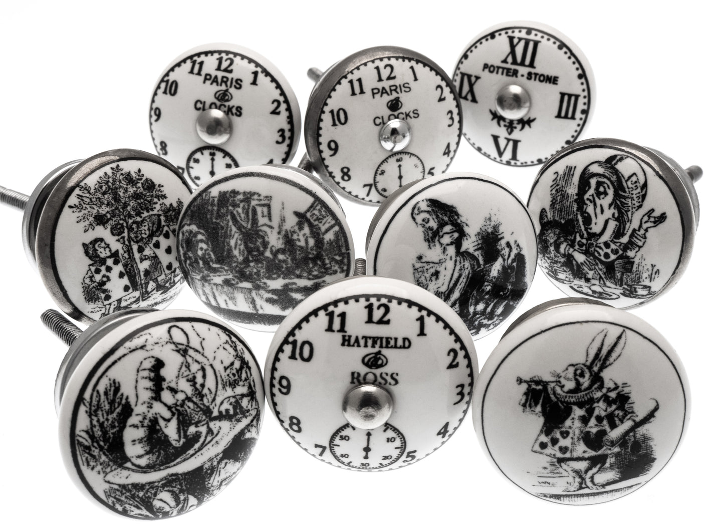 Boutons de porte en céramique exclusifs Alice au pays des merveilles (Ensemble de 10)