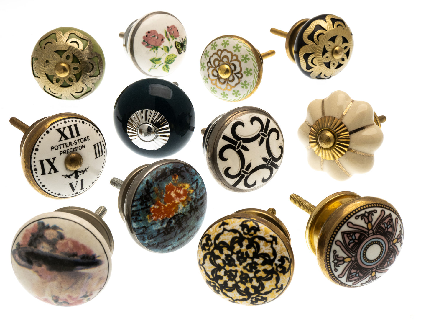Ceramic Door Knobs in Vintage Style  Mosaic and Patterned Designs Set of 12