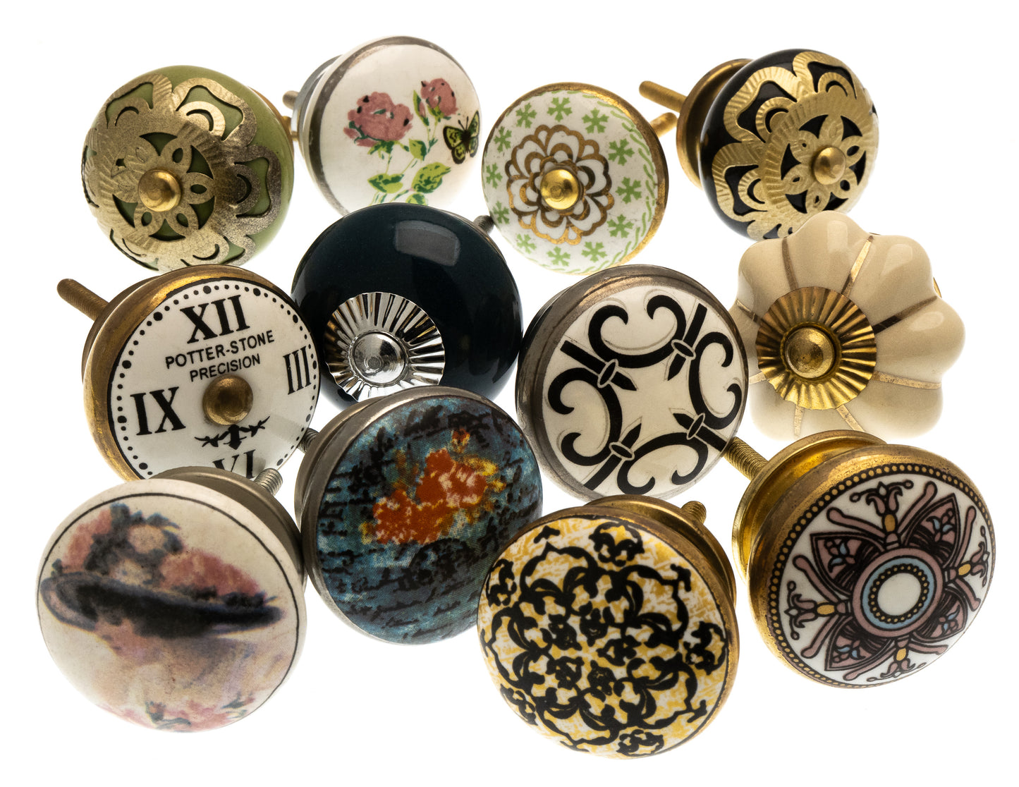 Ceramic Door Knobs in Vintage Style  Mosaic and Patterned Designs Set of 12