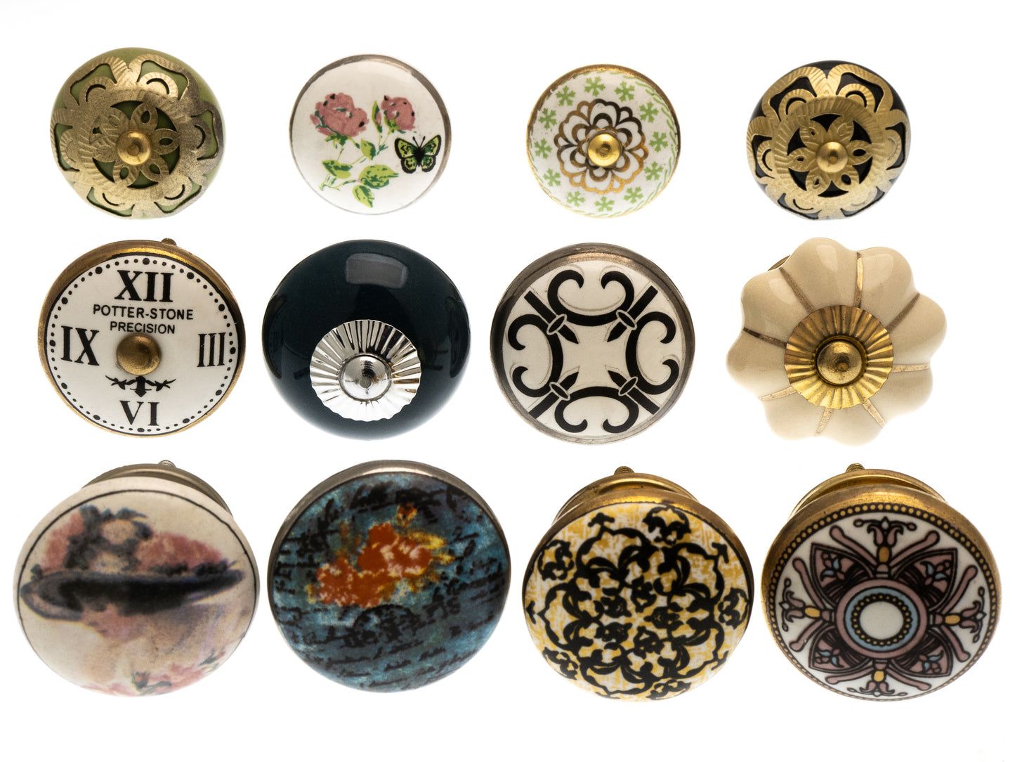 Ceramic Door Knobs in Vintage Style  Mosaic and Patterned Designs Set of 12
