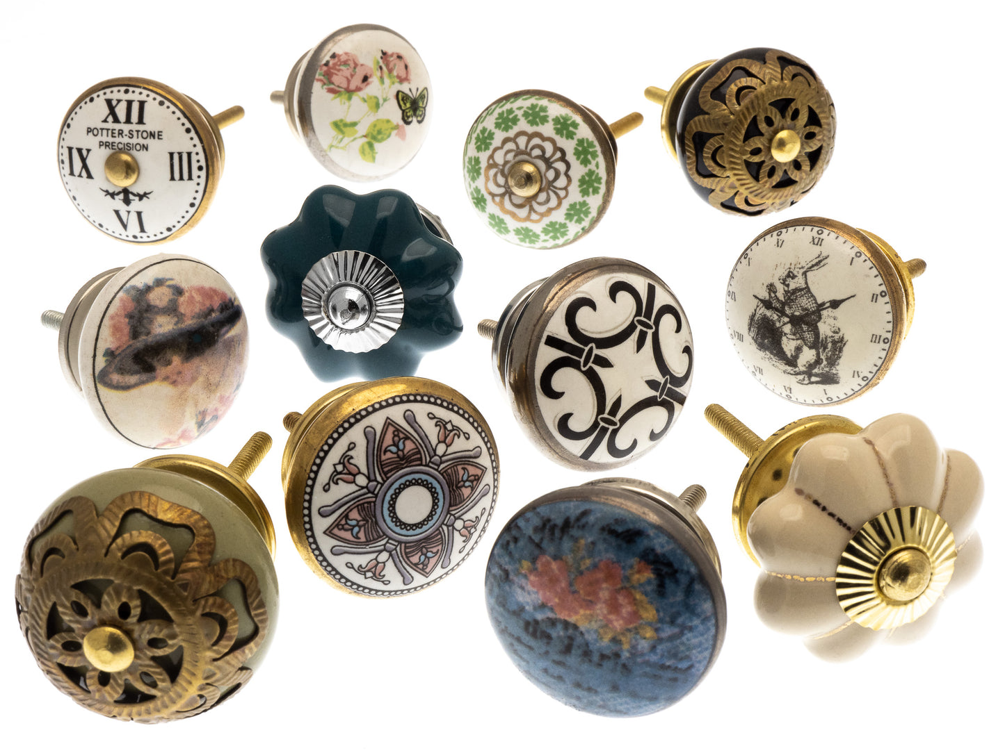 Ceramic Door Knobs in Vintage Style  Mosaic and Patterned Designs Set of 12