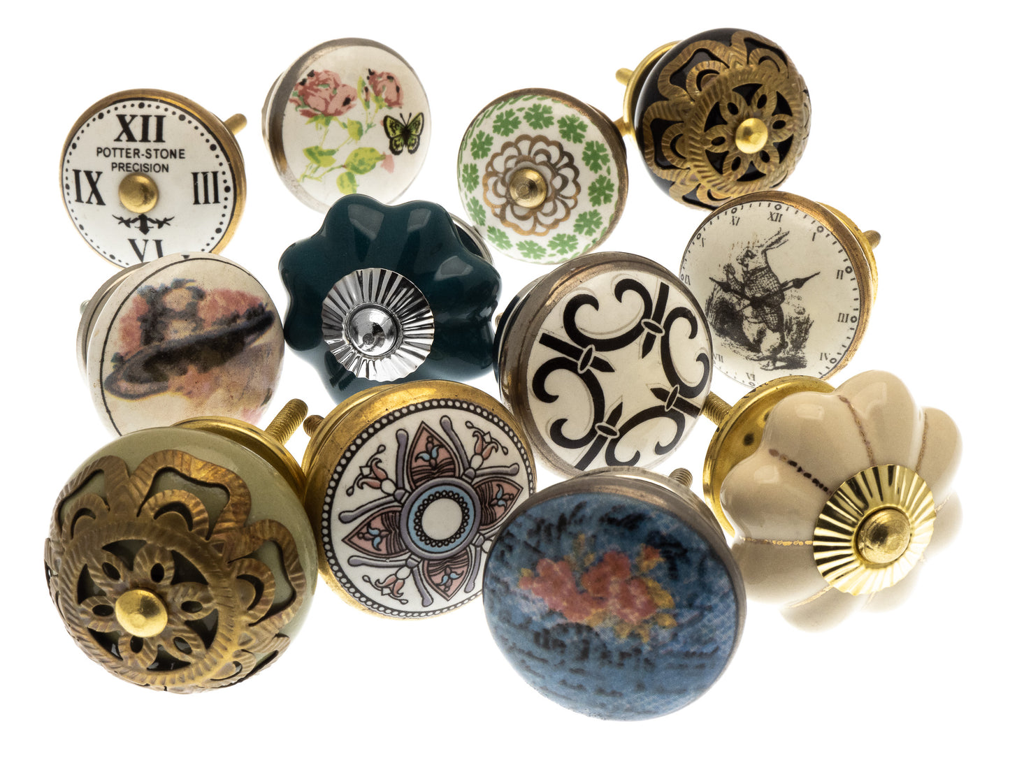 Boutons de porte en céramique en mosaïque de style vintage et motifs à motifs, ensemble de 12