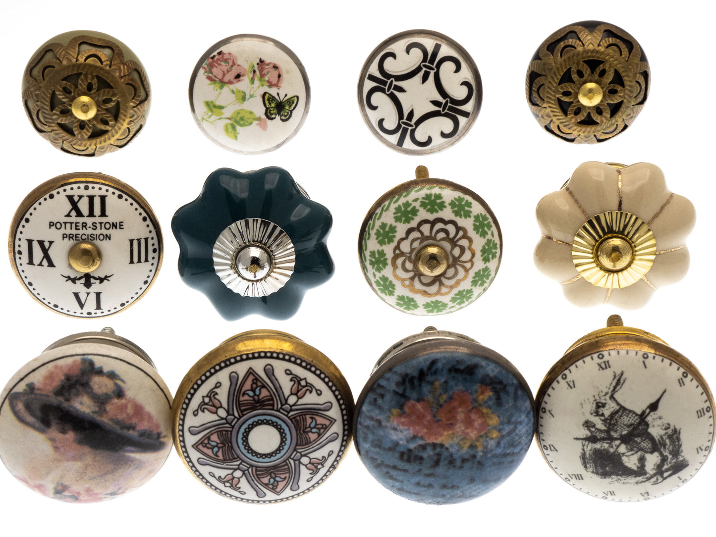 Boutons de porte en céramique en mosaïque de style vintage et motifs à motifs, ensemble de 12