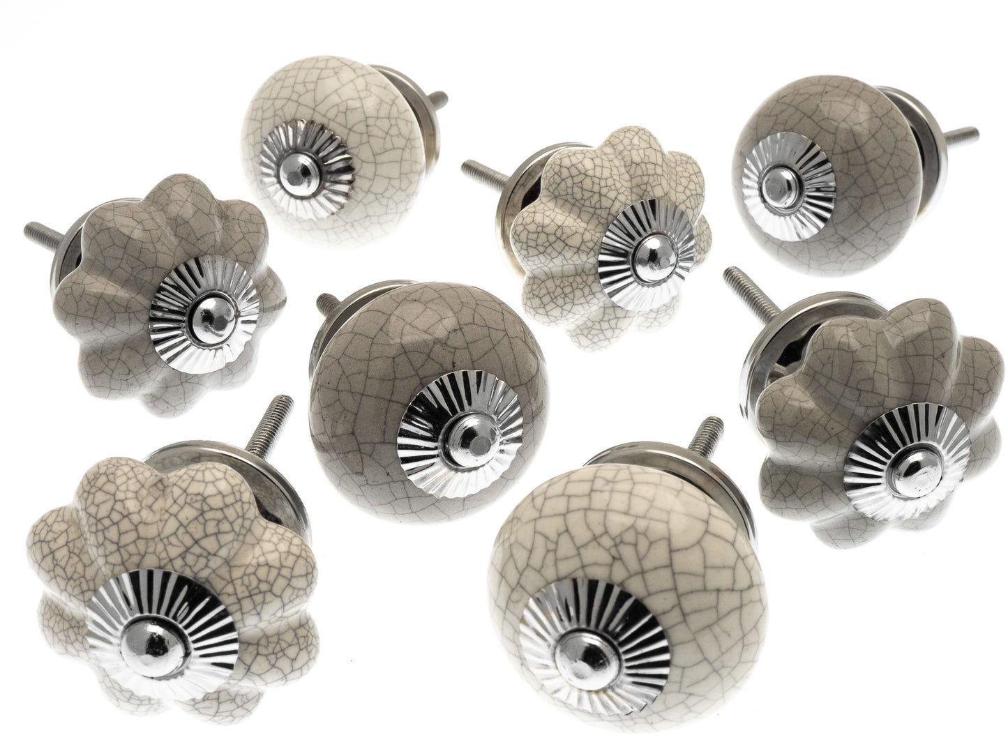 Crackle Effect Grey and White Ceramic Cupboard Drawer Knob Pulls (Set of 8)